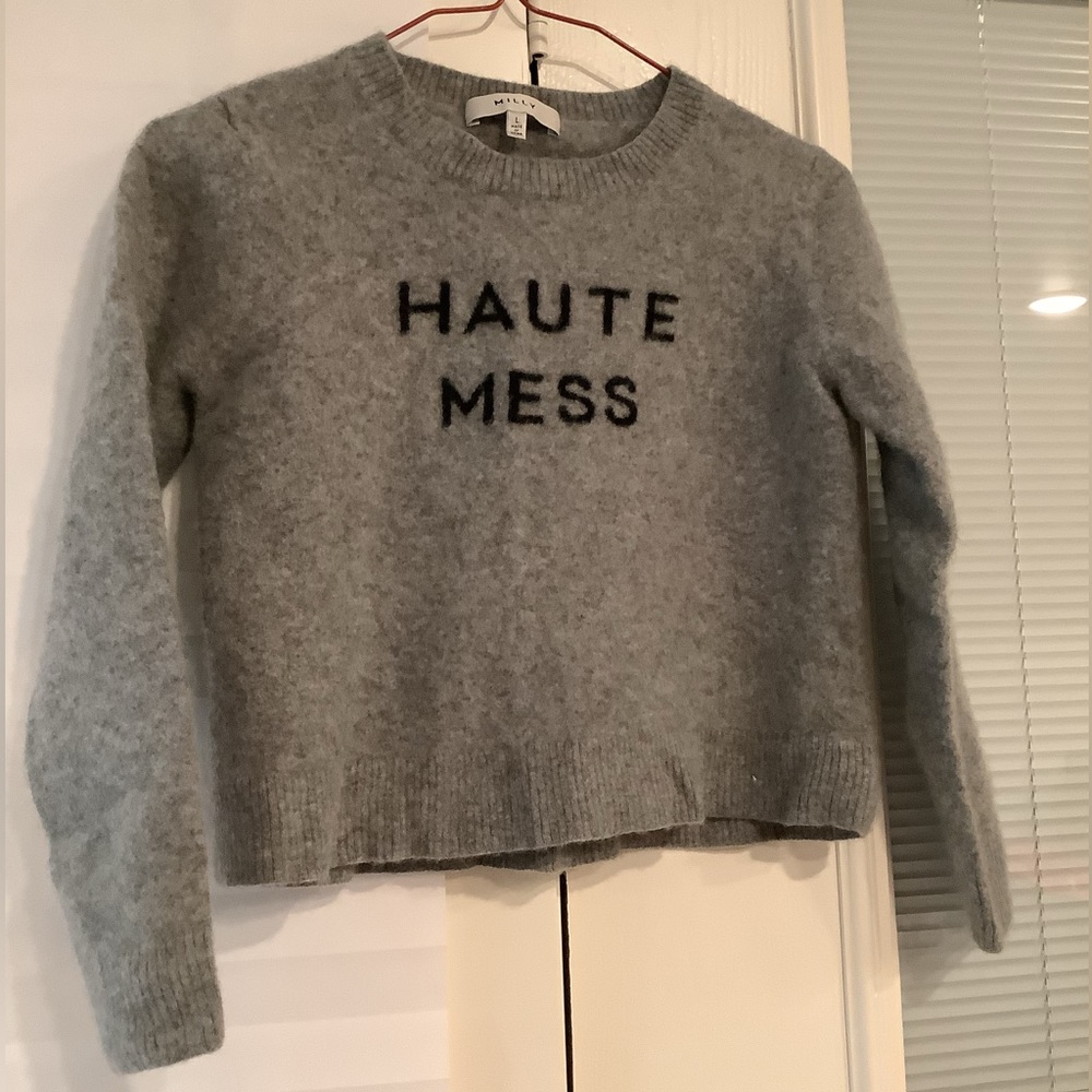 Milly “HAUTE MESS” cashmere sweater. Fitted and cropped. 100% cashmere.